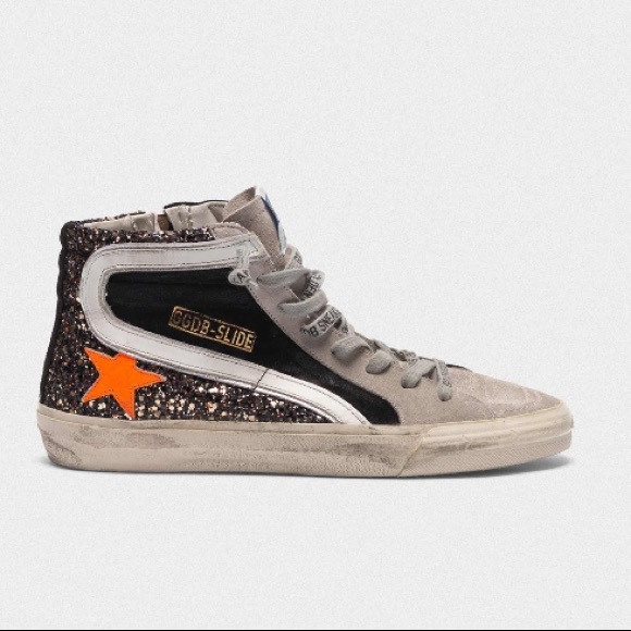 Golden Goose Slide Black/Gold Glitter Orange Star - Picture 12 of 12